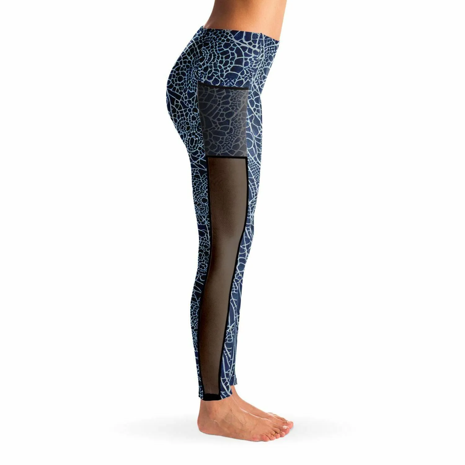 Blue Lace Mesh Pocket Legging