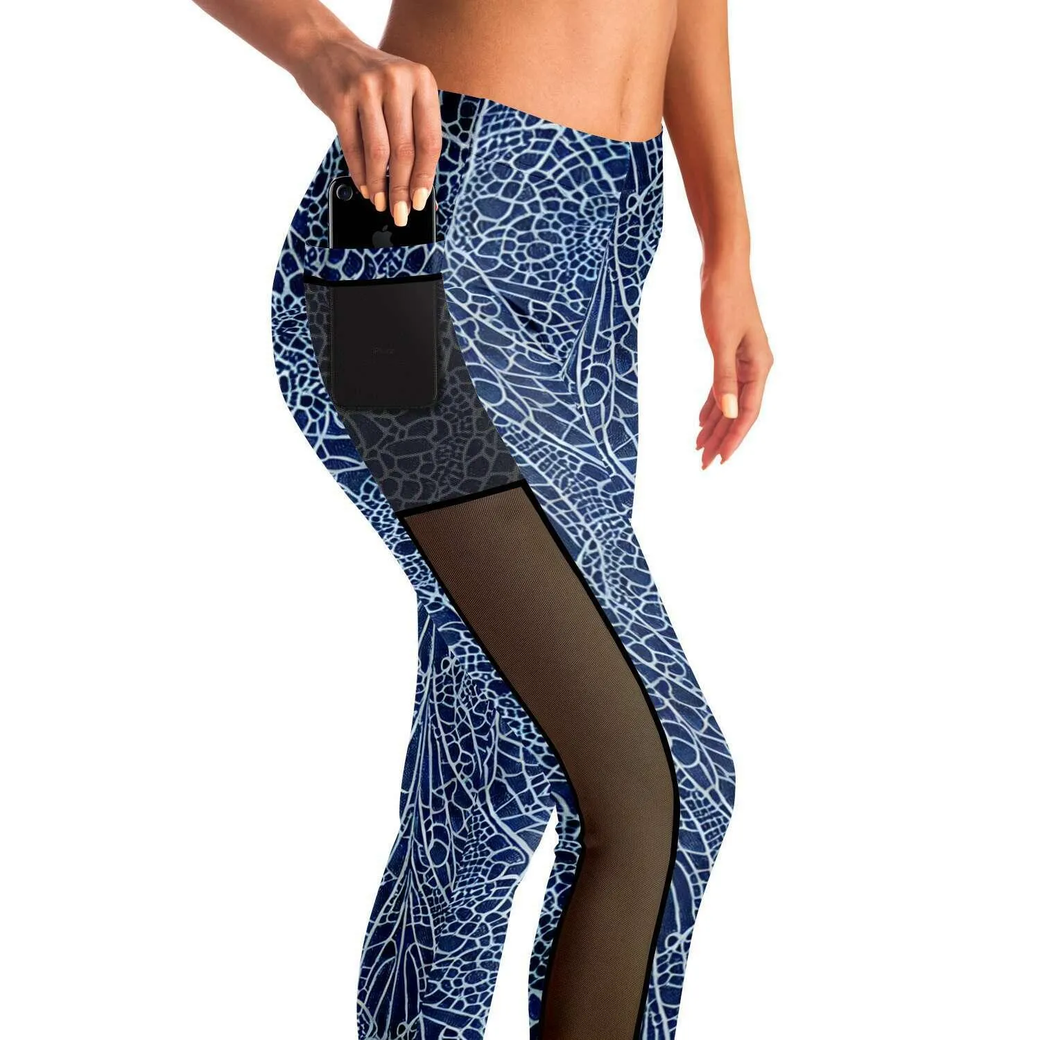 Blue Lace Mesh Pocket Legging