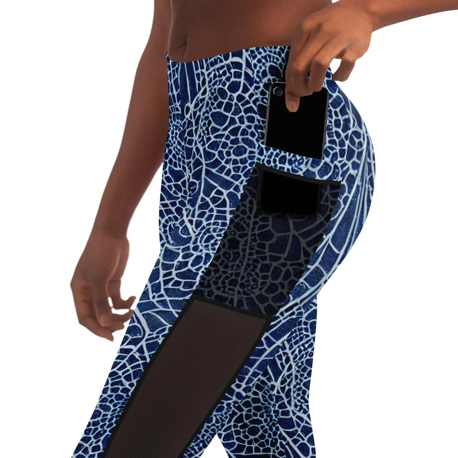 Blue Lace Mesh Pocket Legging
