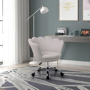 Modern Home Office Chair, Cute Velvet Upholstered Shell Chair Adjustable Swivel Vanity Chair for Women, Beige