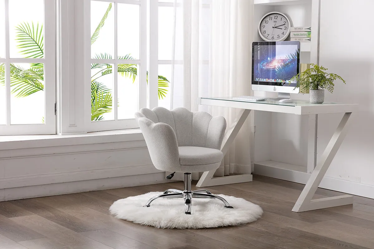 Modern Home Office Chair, Cute Velvet Upholstered Shell Chair Adjustable Swivel Vanity Chair for Women, Beige