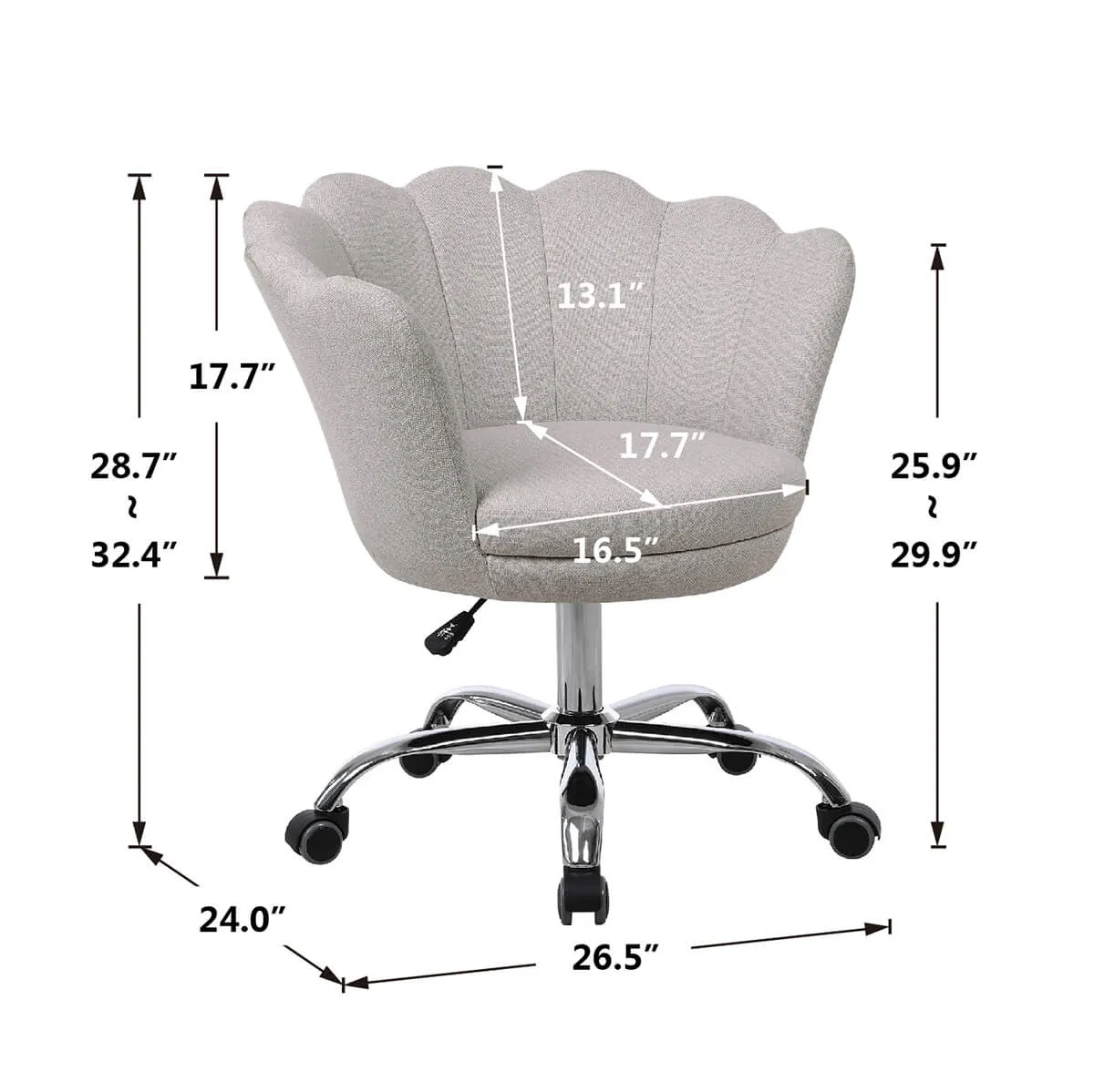 Modern Home Office Chair, Cute Velvet Upholstered Shell Chair Adjustable Swivel Vanity Chair for Women, Beige