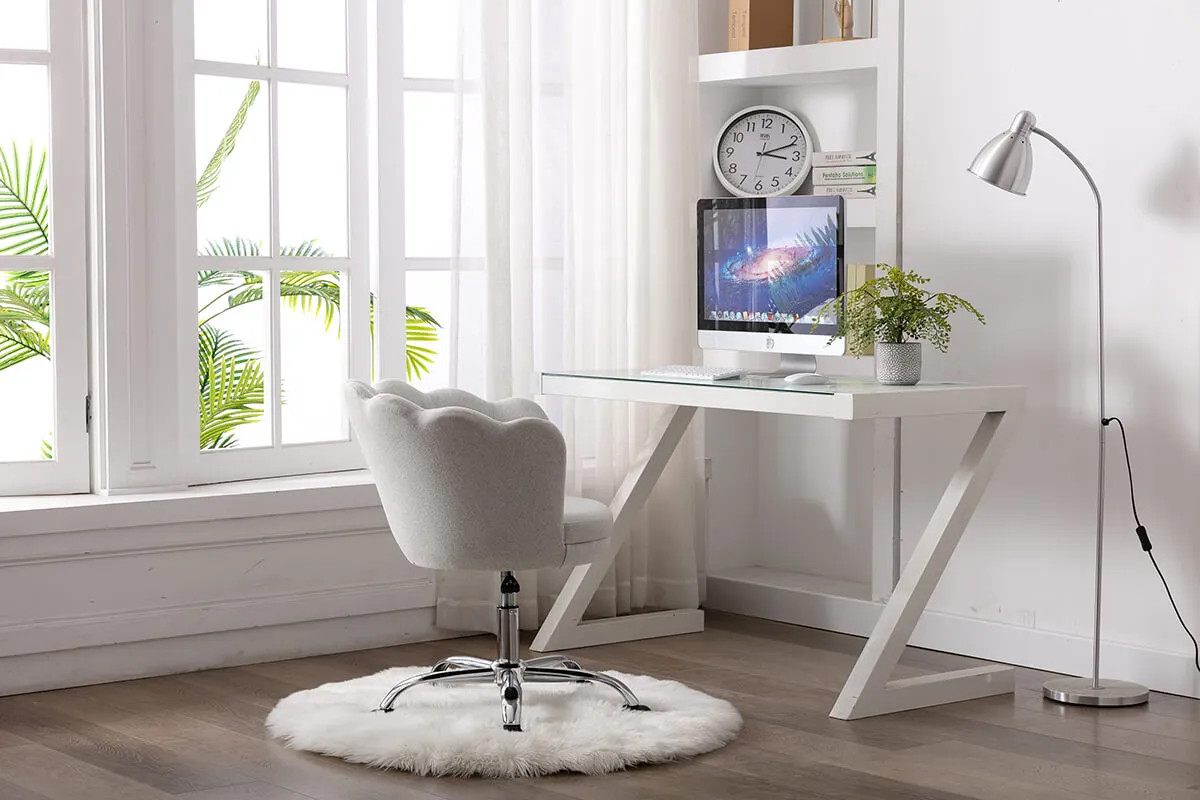 Modern Home Office Chair, Cute Velvet Upholstered Shell Chair Adjustable Swivel Vanity Chair for Women, Beige