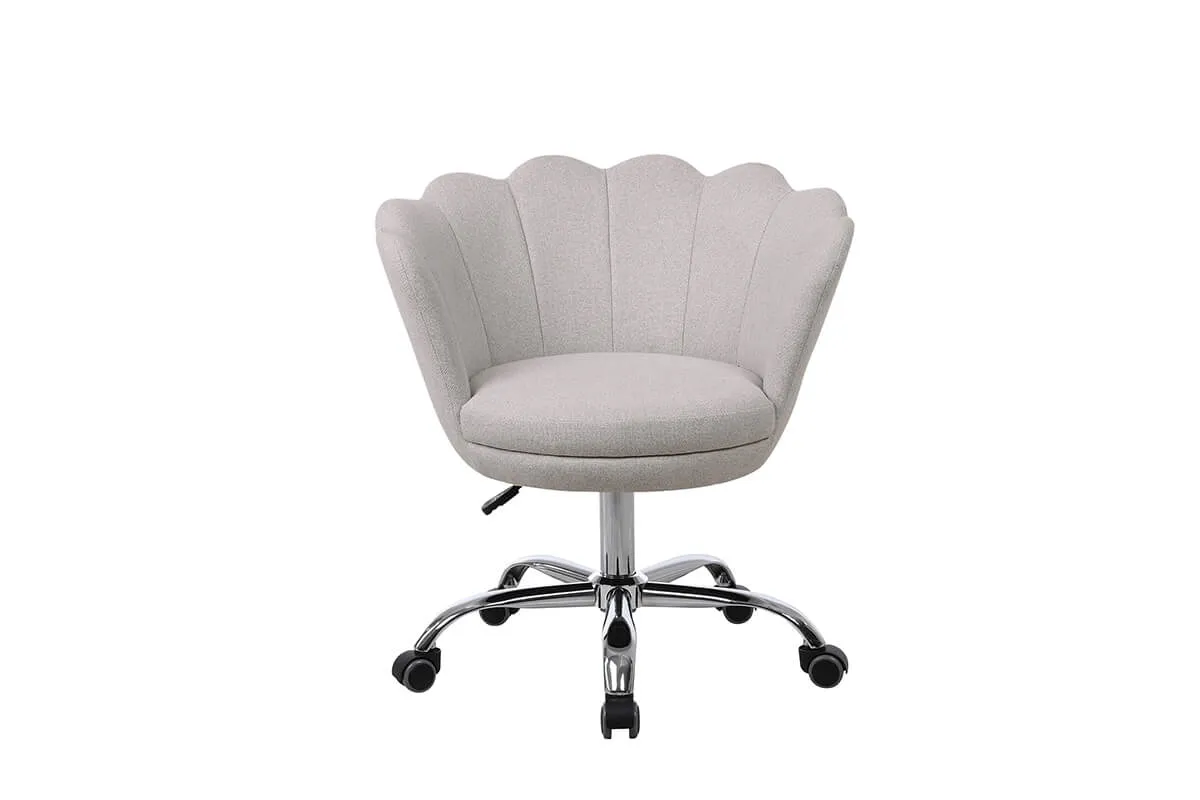 Modern Home Office Chair, Cute Velvet Upholstered Shell Chair Adjustable Swivel Vanity Chair for Women, Beige