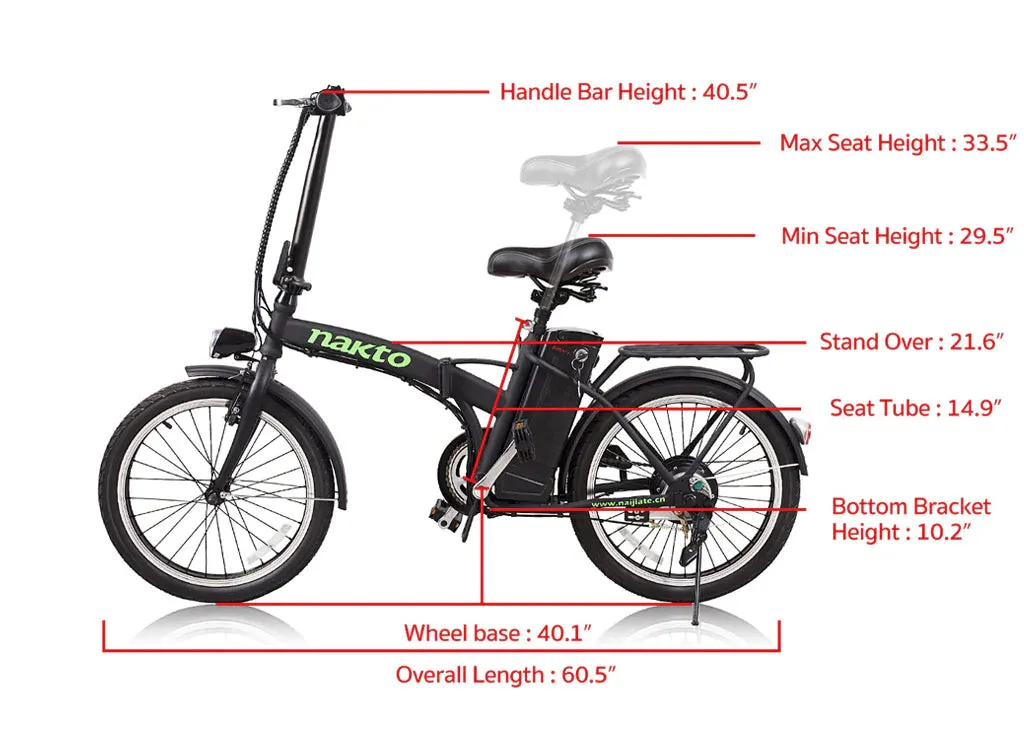 Nakto 250W Fashion Foldable City Electric Bike - Black