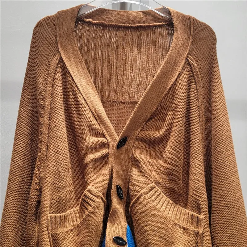Pre Order:  Casual Patchwork Single Breasted Knitted Cardigan