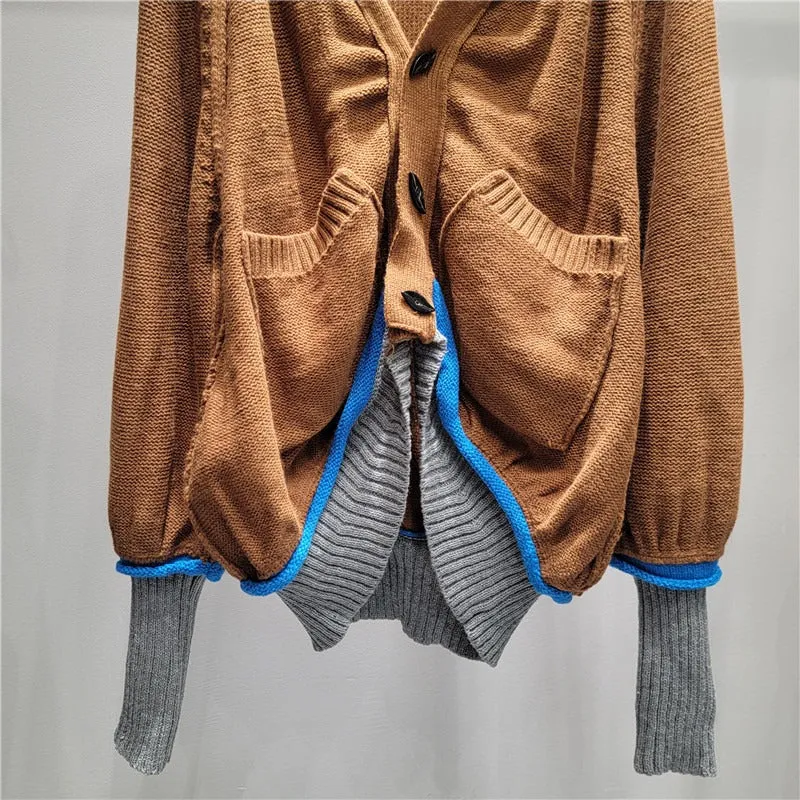 Pre Order:  Casual Patchwork Single Breasted Knitted Cardigan