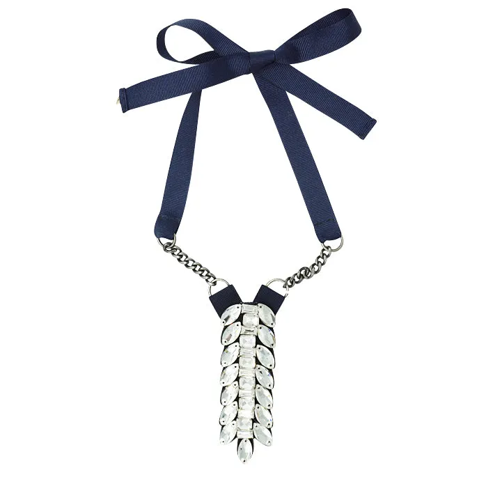 Smith Double- Crystal Rhinestone Embellished Ribbon Collar Necklace