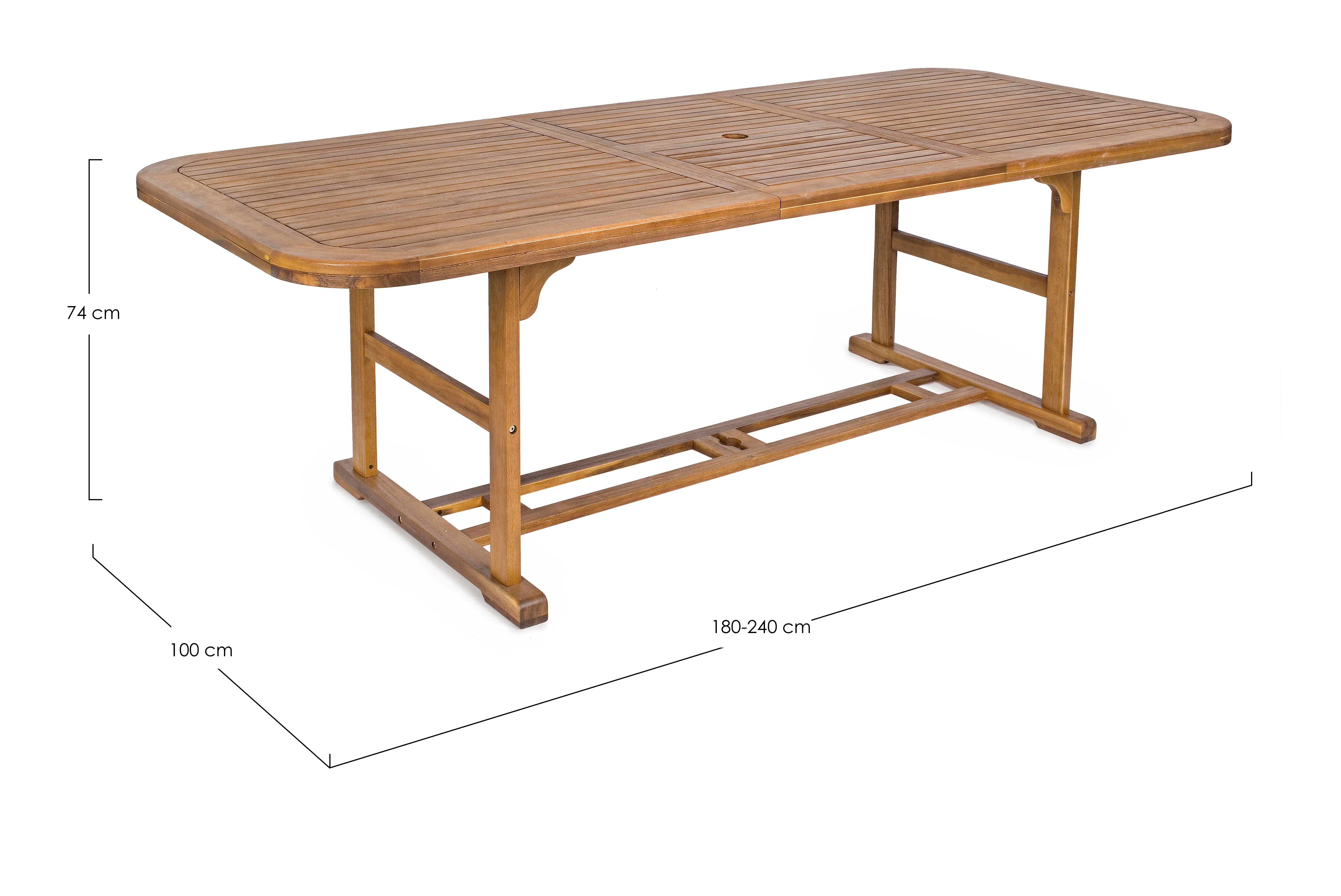 Tavolo pranzo rettangolare legno massiccio da esterno allungabile da 180 a 240cm