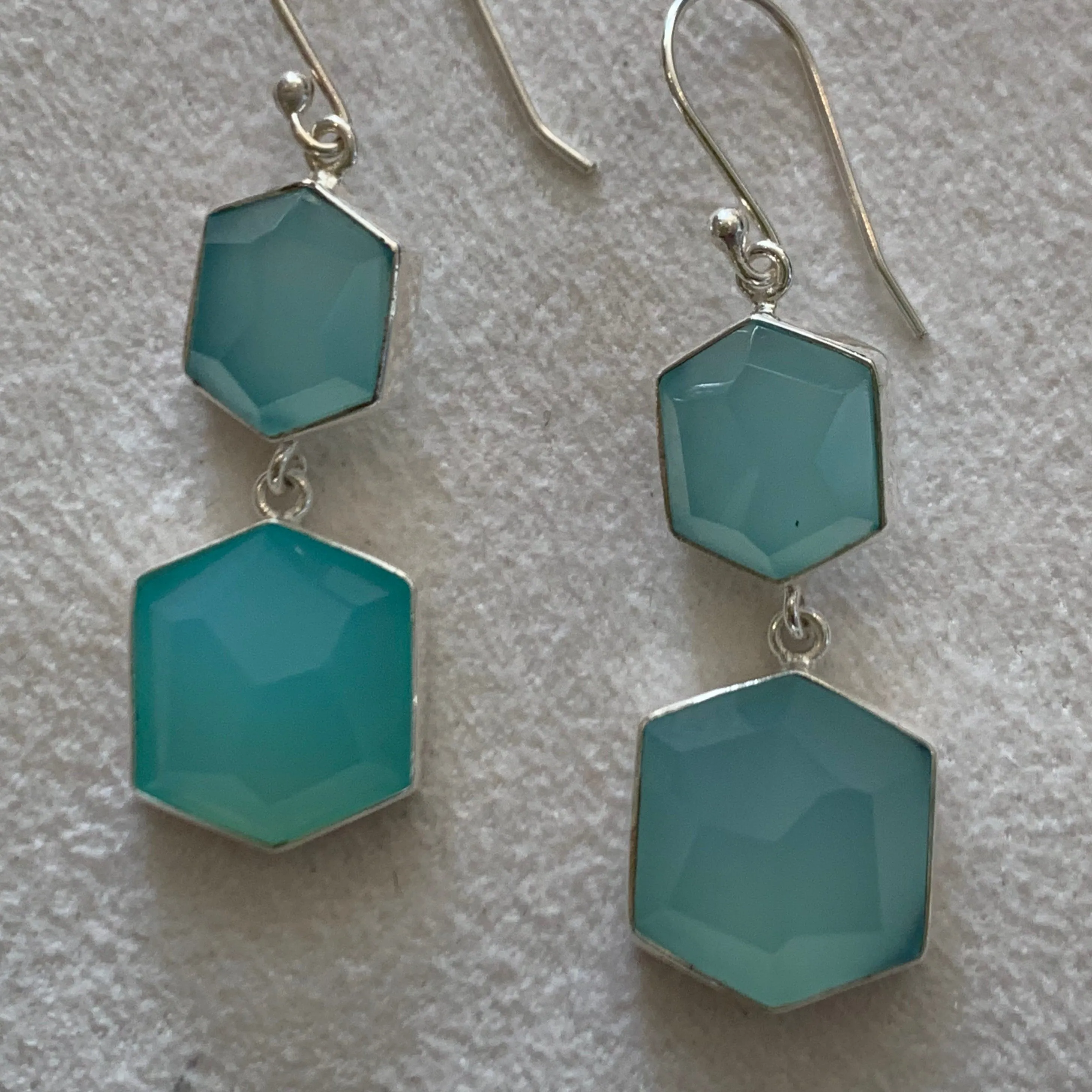 Two tier stones in stirling silver setting - acqua chalcedony