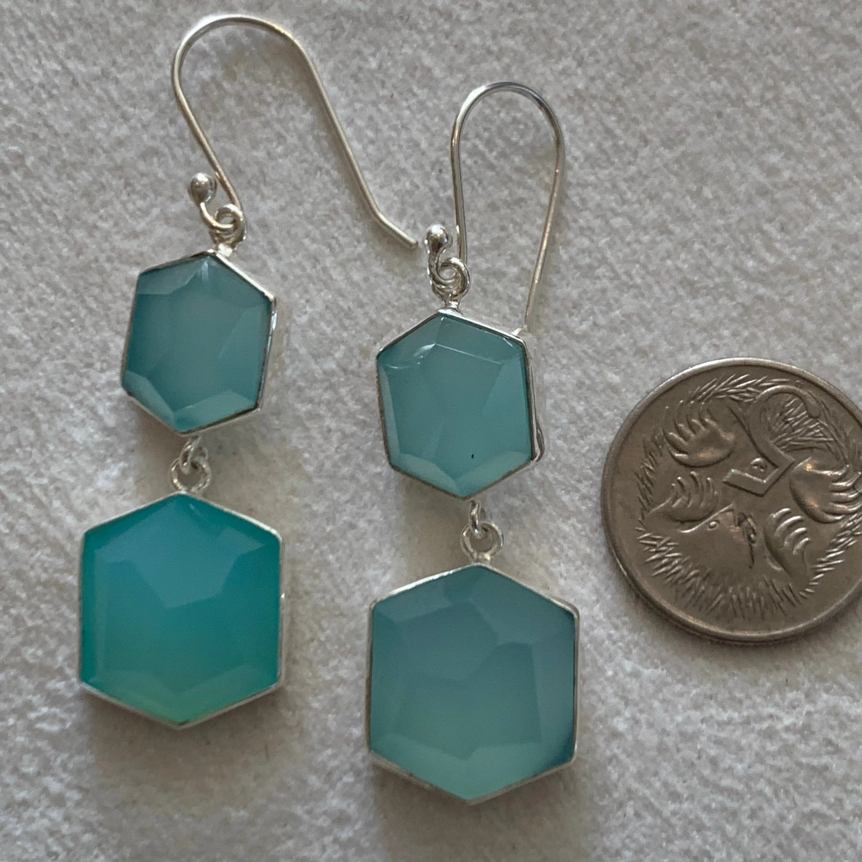 Two tier stones in stirling silver setting - acqua chalcedony